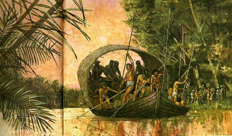 unknow artist det var med den baten som prellano och hans 50 foljeslagare gjorde sin fard till amazonflodens mynning oil painting picture